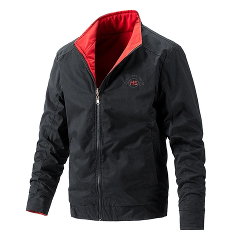 Giacca da Uomo in 100% Cotone con Collo alla Coreana Business Casual Antivento Manica Lunga con Fodera a Contrasto e Logo Ricamato