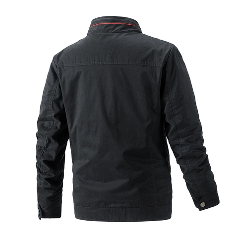 Giacca da Uomo in 100% Cotone con Collo alla Coreana Business Casual Antivento Manica Lunga con Fodera a Contrasto e Logo Ricamato