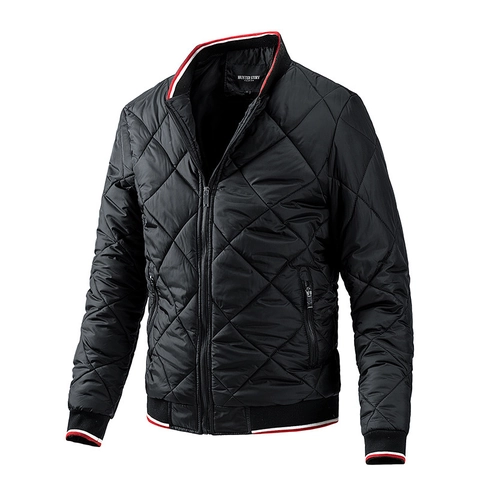 Giacca Bomber Trapuntata a Diamante da Uomo 100% Poliestere Caldo Collo in Piedi Casual Outdoor Autunno Inverno Cappotto