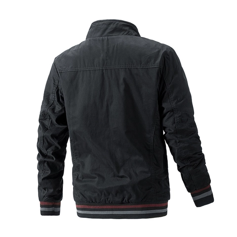Veste Bomber pour Hommes en Coton Lavé Col Montant Décontracté Léger Vêtement d'Extérieur Bord-côte Rayé Manteau