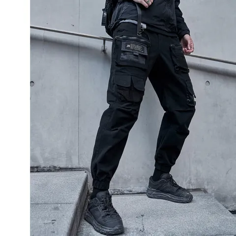 Men Techwear Cargo Pants Cotton Spandex Multi Pocket Jogger Trousers High Street Cuffed Casual Pants For Men Streetwear