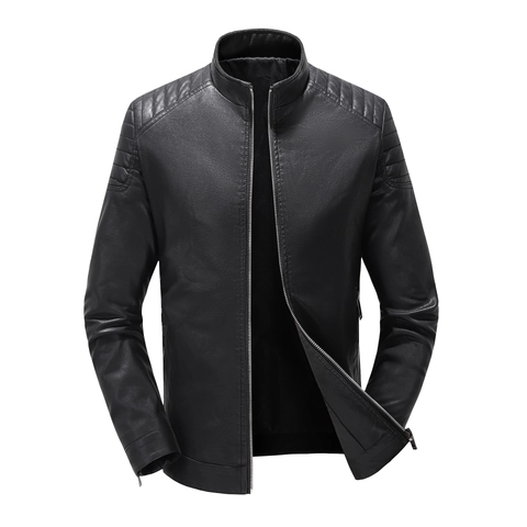 Men's PU Leather Jacket Stand Collar Moto Biker Coat Slim Fit Windproof Outerwear Casual Fashion Apparel For Men