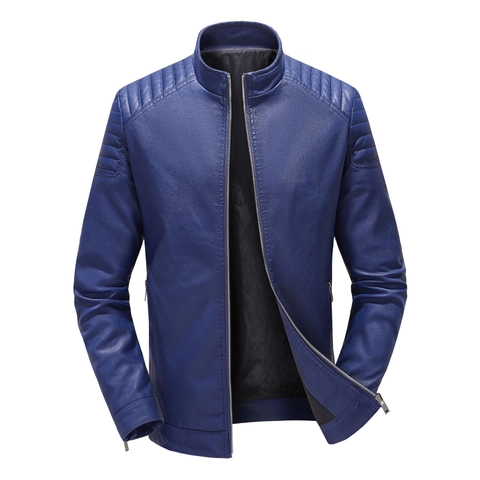 Men's PU Leather Jacket Stand Collar Moto Biker Coat Slim Fit Windproof Outerwear Casual Fashion Apparel For Men