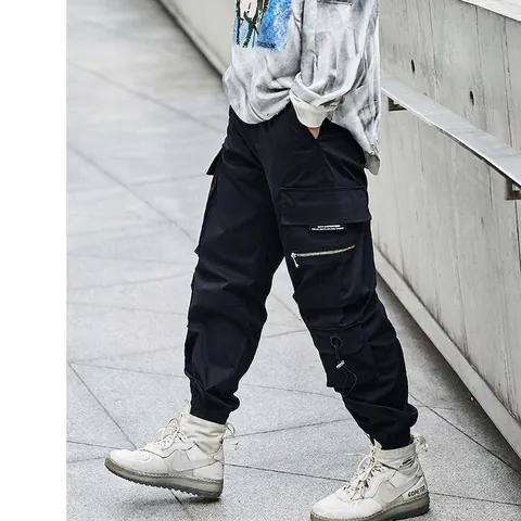 Men's Streetwear Techwear Cargo Jogger Pants Multi Pocket Tactical Trousers With Reflective Letter Print Spring Men Clothing