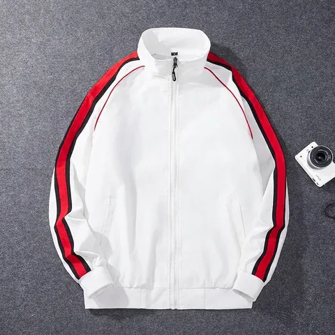 Veste de Sport Homme Col Montant Décontractée Fermeture Éclair Coupe-vent Mince Manches Rayées Respirant Léger Sportswear