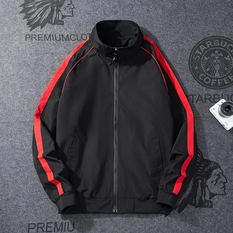 Veste de Sport Homme Col Montant Décontractée Fermeture Éclair Coupe-vent Mince Manches Rayées Respirant Léger Sportswear
