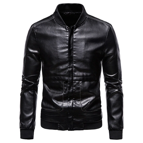 Veste en Cuir PU pour Hommes Coutures Contrastées Bomber Col Baseball Coupe Ajustée Automne Décontracté Vêtements d'Extérieur Manteau Zippé pour Hommes