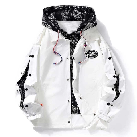 Veste à Capuche Homme en Patchwork Paisley Streetwear Hip Hop Uniforme de Baseball Coupe-vent Ample Décontracté Manteau à la Mode