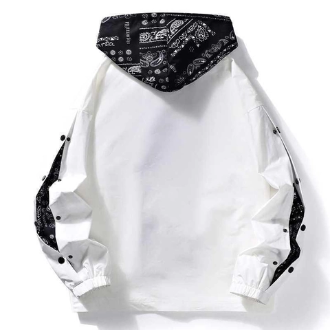 Veste à Capuche Homme en Patchwork Paisley Streetwear Hip Hop Uniforme de Baseball Coupe-vent Ample Décontracté Manteau à la Mode