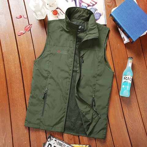 Men Outdoor Multi-Pocket Vest Quick Dry Breathable Fishing Photography Utility Waistcoat Stand Collar Mesh Back Vest For Men