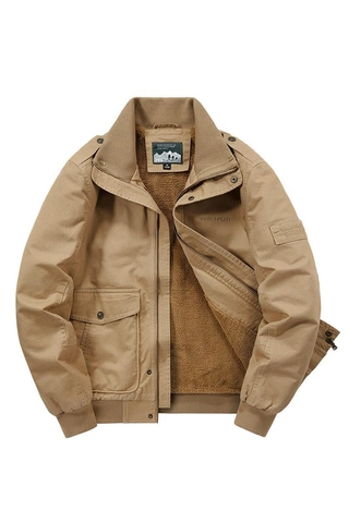 Men's Winter Sherpa Lined Workwear Jacket Cotton Canvas Tactical Military Style Fleece Coat Multi Pockets Outerwear