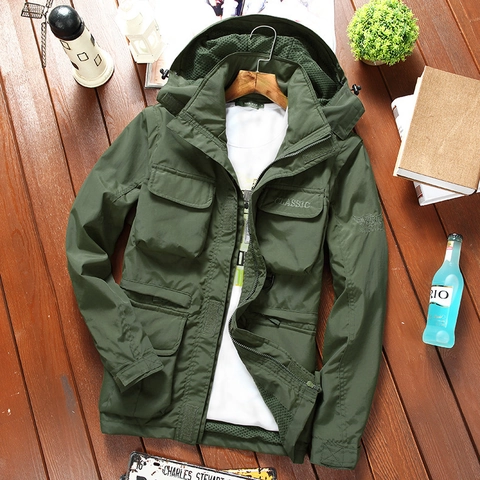 Veste Extérieure pour Hommes Manches Détachables Coupe-vent Imperméable Doublure en Filet Tactique Poches Capuche Randonnée