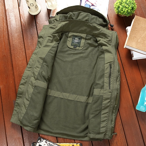 Veste Extérieure pour Hommes Manches Détachables Coupe-vent Imperméable Doublure en Filet Tactique Poches Capuche Randonnée