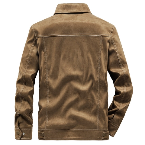 Vintage Men Faux Suede Jacket Retro Cargo Workwear Coat Contrast Stitching Multi Pocket Solid Color Casual Outerwear