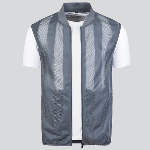 Men Mesh Vest Breathable Polyester Lightweight Stand Collar Zipper Summer Casual Sleeveless Jacket Quick Dry Outerwear Skin