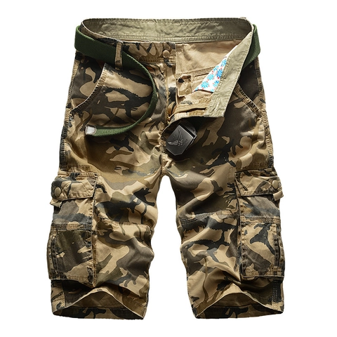 Pantaloncini Cargo Mimetici Estivi da Uomo in Puro Cotone Pantaloni Casual Con Tasche Multiple e Cintura in Tela Per Esterno Militare