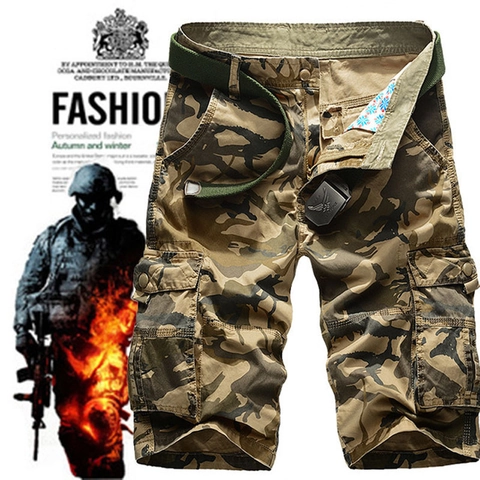 Pantaloncini Cargo Mimetici Estivi da Uomo in Puro Cotone Pantaloni Casual Con Tasche Multiple e Cintura in Tela Per Esterno Militare