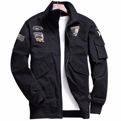 Herren Militär Taktische Bomberjacke Baumwolle Segeltuch Stehkragen Mehrere Taschen Stickerei Adler Aufnäher Fliegerjacke Für Männer