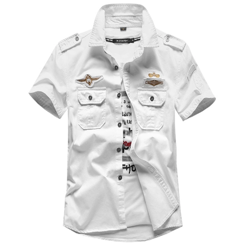 Herren Casual Baumwolle Militär-Stil Kurzarm Hemd Slim Fit Taktische Cargo Workwear Hemd Mit Abzeichen Große Größen Sommer Top