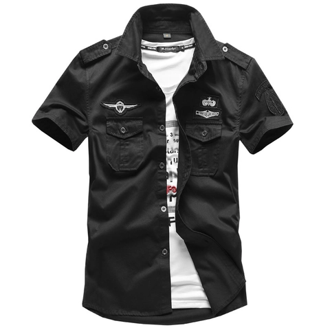 Herren Casual Baumwolle Militär-Stil Kurzarm Hemd Slim Fit Taktische Cargo Workwear Hemd Mit Abzeichen Große Größen Sommer Top
