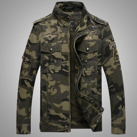 Men's Camouflage Military Workwear Jacket Stand Collar Cotton Tactical Coat With Epaulets And Airborne Patches Outerwear