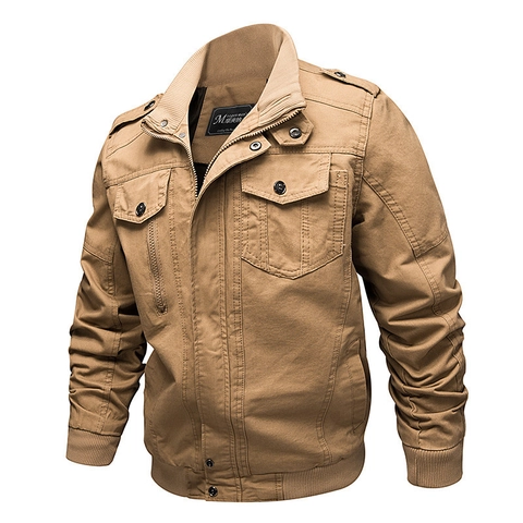 Chaqueta de Trabajo Militar de Algodón Casual para Hombre Cuello Alto Resistente al Viento Piloto Vuelo Bomber Outdoor Outwear Abrigo con Múltiples Bolsillos