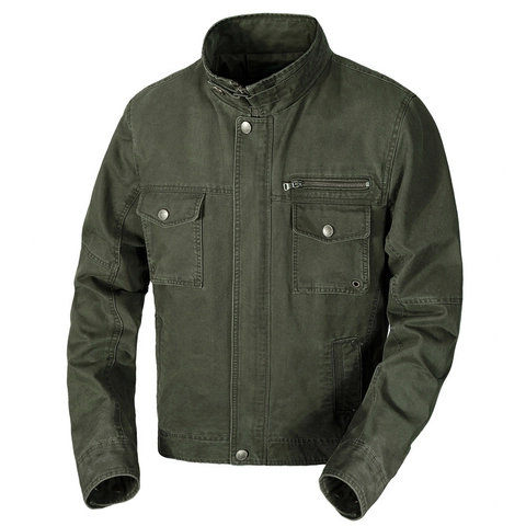 Veste Workwear Décontractée pour Hommes Col Montant Multi Poches Coton Lavé Coupe Large Style Militaire Manteau Printemps Automne