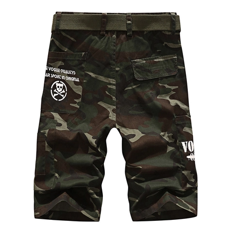 Heren Zomer Katoenen Cargo Shorts Loose Fit Multi-Pocket Camouflage Half Lange Shorts Met Riem Voor Strand Outdoor Casual Wear