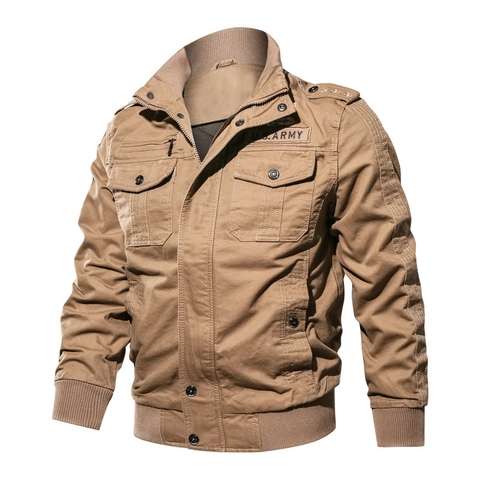 Herren Casual Militär Bomberjacke Baumwolle Slim Fit Stehkragen Multi Tasche Taktische Cargo Mantel US Army Stil