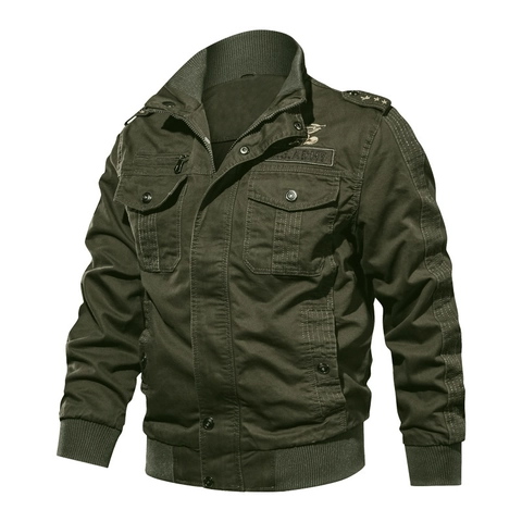 Herren Casual Militär Bomberjacke Baumwolle Slim Fit Stehkragen Multi Tasche Taktische Cargo Mantel US Army Stil