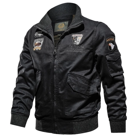 Men's Classic Cotton Bomber Jacket Military Flight Jacket With Embroidery Patches Casual Windproof Outerwear For Men