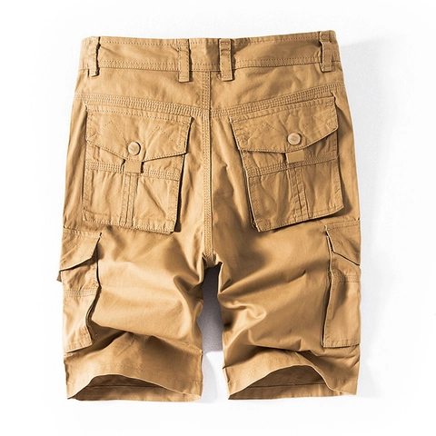 Men Cargo Shorts 100 Percent Cotton Multi Pocket Loose Fit Summer Casual Mid Length Solid Color Workwear Outdoor Pants
