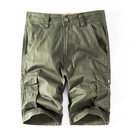 Men Cargo Shorts 100 Percent Cotton Multi Pocket Loose Fit Summer Casual Mid Length Solid Color Workwear Outdoor Pants