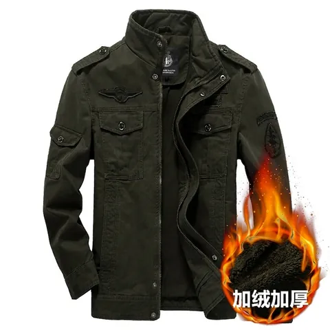 Herren Militär Cargo Jacke 100% Baumwolle Außen Fleecegefüttert Wintermantel Stehkragen Slim Fit Taktische Jacke Mit Airborne Stickerei