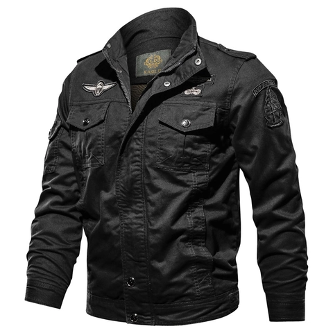 Men Military Tactical Cotton Jacket Stand Collar Multi Pocket Outwear Airborne Embroidery Badge Casual Cargo Work Jacket