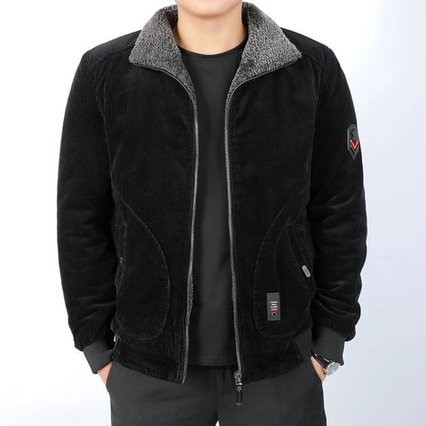 Chaqueta de Pana Vintage para Hombre Cuello de Forro Polar Cálido Invierno A Prueba de Viento Ropa de Abrigo Casual Abrigo Acolchado
