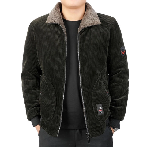 Chaqueta de Pana Vintage para Hombre Cuello de Forro Polar Cálido Invierno A Prueba de Viento Ropa de Abrigo Casual Abrigo Acolchado