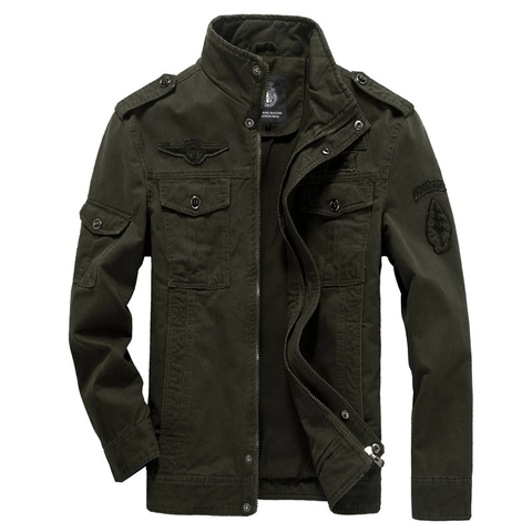 Men's Military Tactical Jacket 100% Pure Cotton Stand Collar Multi-pocket Airborne Embroidery Outdoor Casual Work Coat