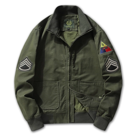 Men Vintage Military Style Jacket Pure Cotton Stand Collar Zipper Flight Jacket Casual Retro Workwear Outwear For Men