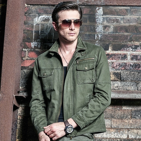 Chaqueta Militar Para Hombre 100% Algodón Cuello Alto Múltiples Bolsillos Abrigo Safari Lavado Casual Retro Chaqueta Primavera Otoño