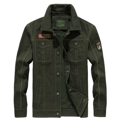 Men's Cargo Jacket 100% Cotton Canvas Fabric Multi-Pockets Patchwork Embroidery Military Vintage Outdoor Casual Loose Coat