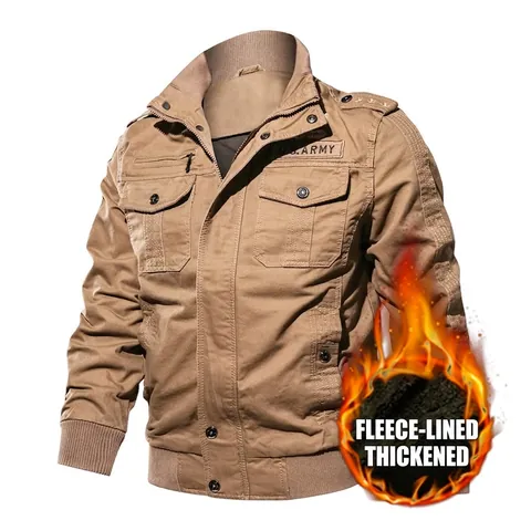 Herren Militärstil Baumwolle Jacke Fleece Gefüttert Schwerer Wintermantel Stehkragen Taktische Taschen Multi Design Jacke