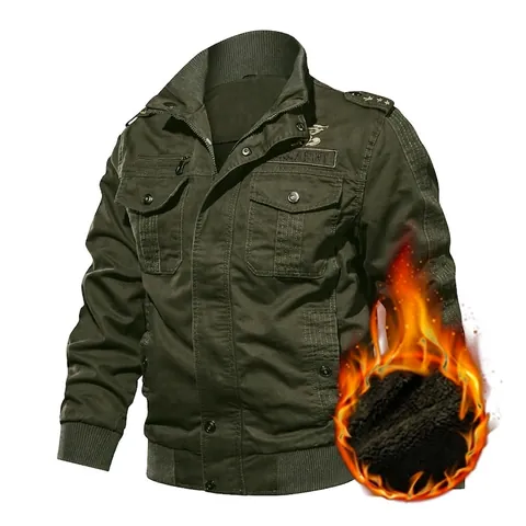 Herren Militärstil Baumwolle Jacke Fleece Gefüttert Schwerer Wintermantel Stehkragen Taktische Taschen Multi Design Jacke