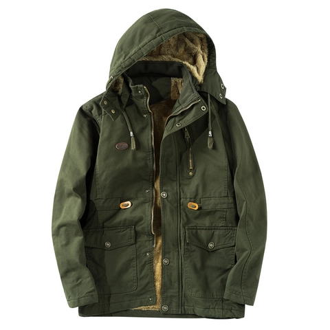 Parka da Uomo Invernale in Cotone con Fodera in Poliestere Cappuccio Spessa Giacca Calda Militare Outdoor Casual Workwear