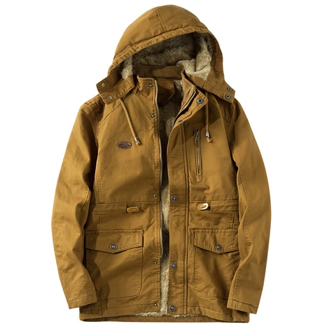 Parka da Uomo Invernale in Cotone con Fodera in Poliestere Cappuccio Spessa Giacca Calda Militare Outdoor Casual Workwear