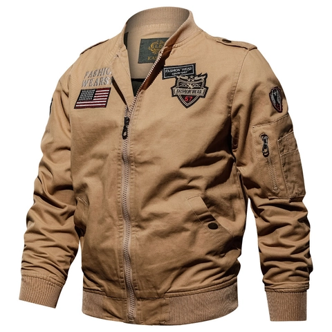 Herren Militär Bomberjacke Reine Baumwolle Tactical Air Force Fliegerjacke Lässige Oberbekleidung Mit Bestickten Aufnähern