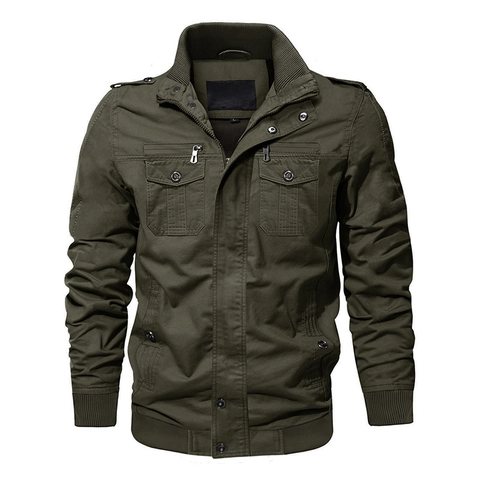 Chaqueta de Trabajo Militar de Algodón para Hombre Casual Cuello Alto Cortavientos Ajuste Holgado Abrigo Ligero Primavera Otoño