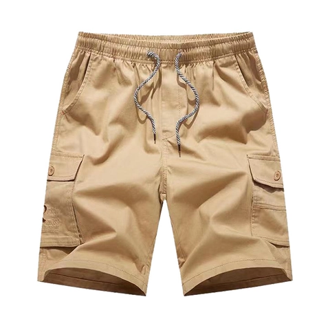Pantaloncini Cargo in Cotone da Uomo Vita Elastica Coulisse Multitasche Casual Estivi all Aperto Pantaloni Medi Dritti alla Moda