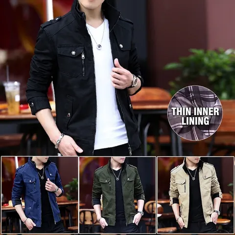 Herren Militär Stil Jacke Gewaschene Baumwolle Stehkragen Mehrere Taschen Casual Outdoor Mantel Für Männer Slim Fit Windjacke