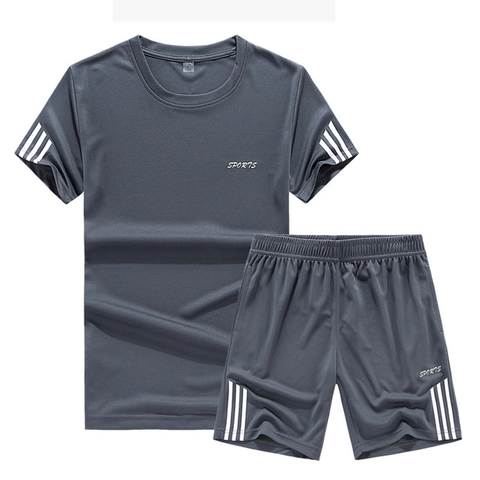 Men Quick Dry Sportswear Suit Polyester Breathable Short Sleeve T-Shirt And Shorts Casual Gym Training Fitness Apparel